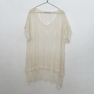 4 Love And Liberty Top Womens Size Large Cream Embroidered V Neck Sheer Cover up